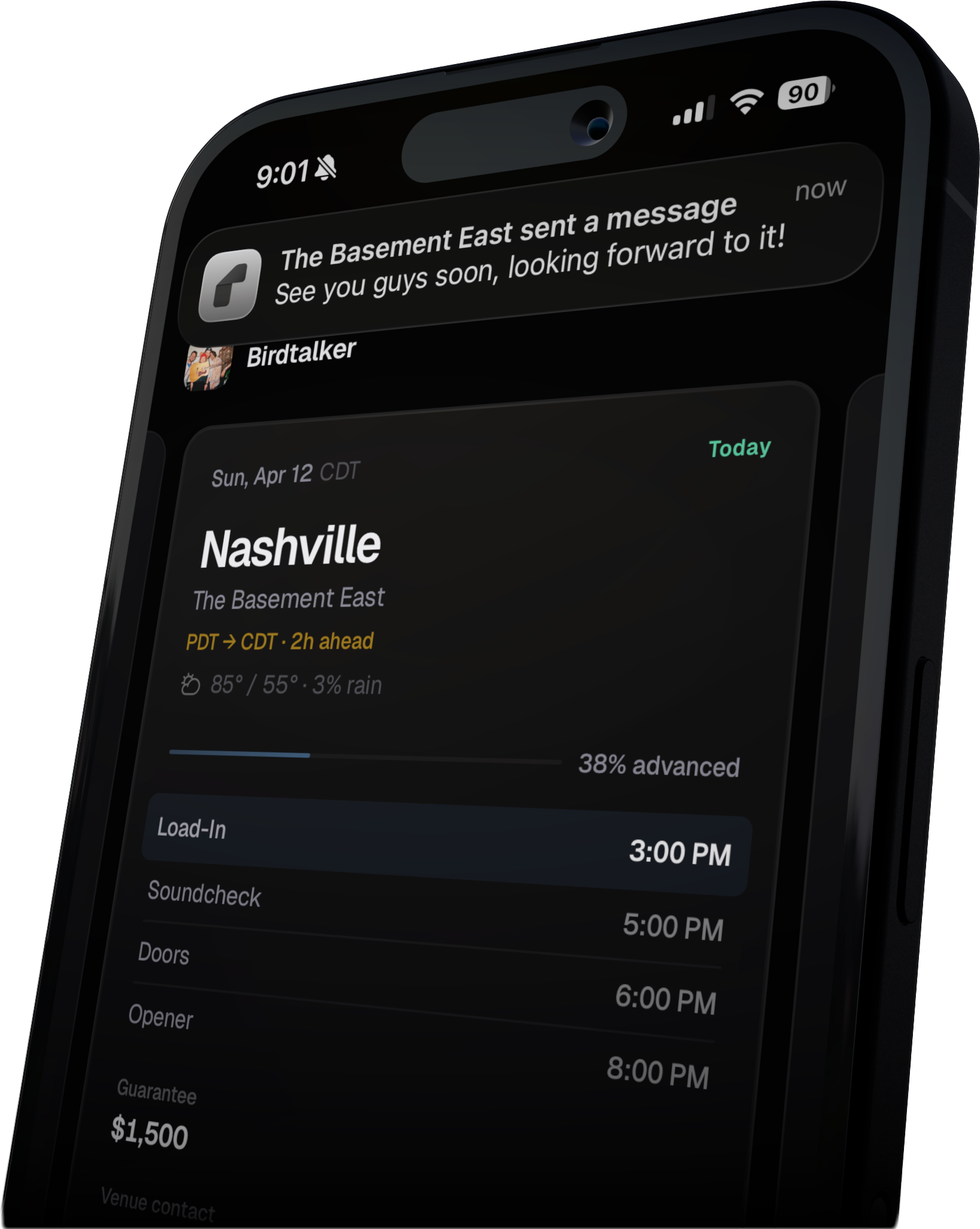 Roadie tour management app on iPhone